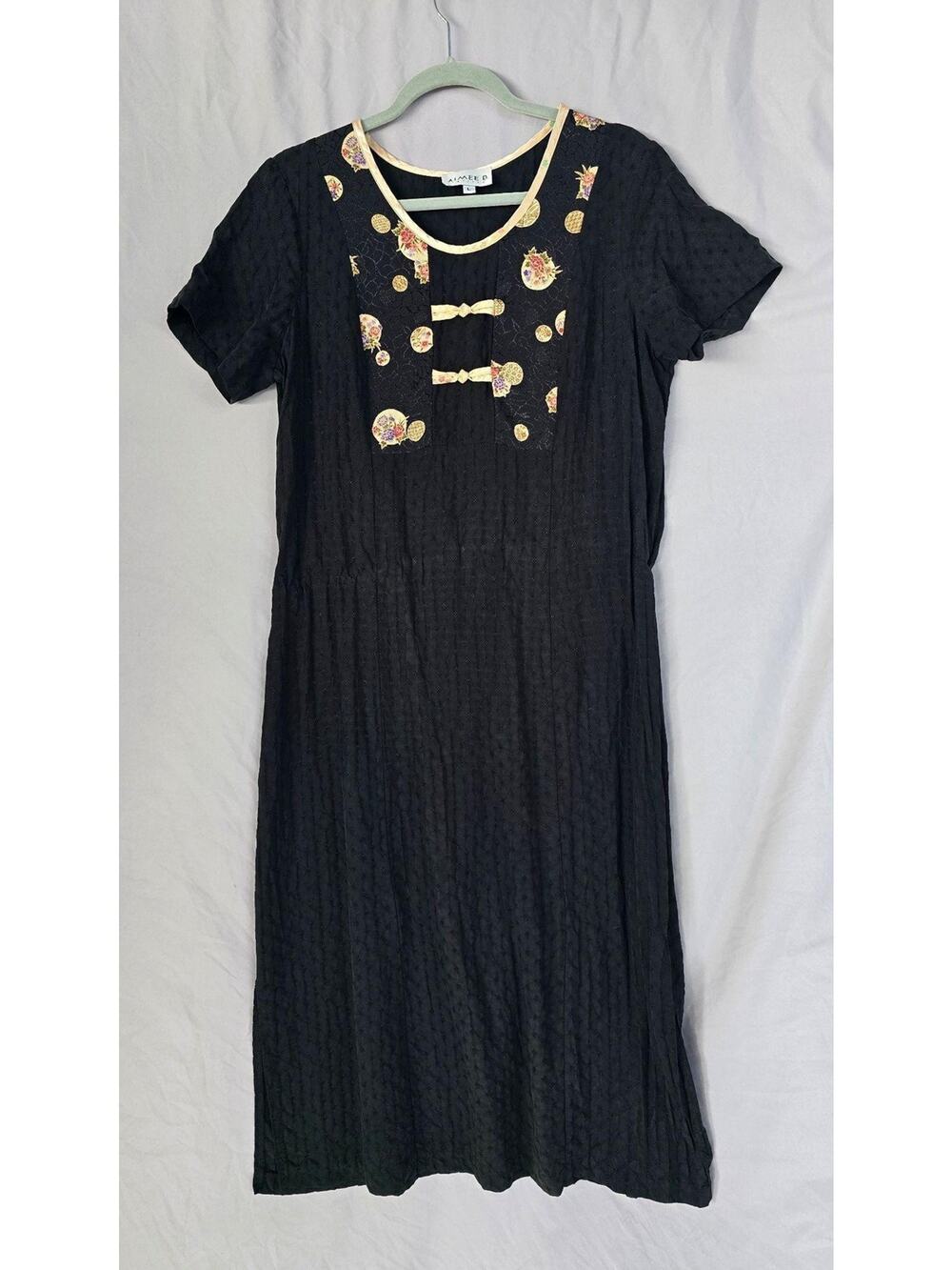Aimee D. Dress Womens Petite Large Black Embroidered Floral Jacquard Shift USA